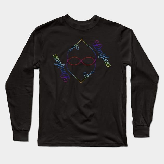 Limitless Love Rainbow Heart Polyamorous Design Long Sleeve T-Shirt by Wanderer Bat